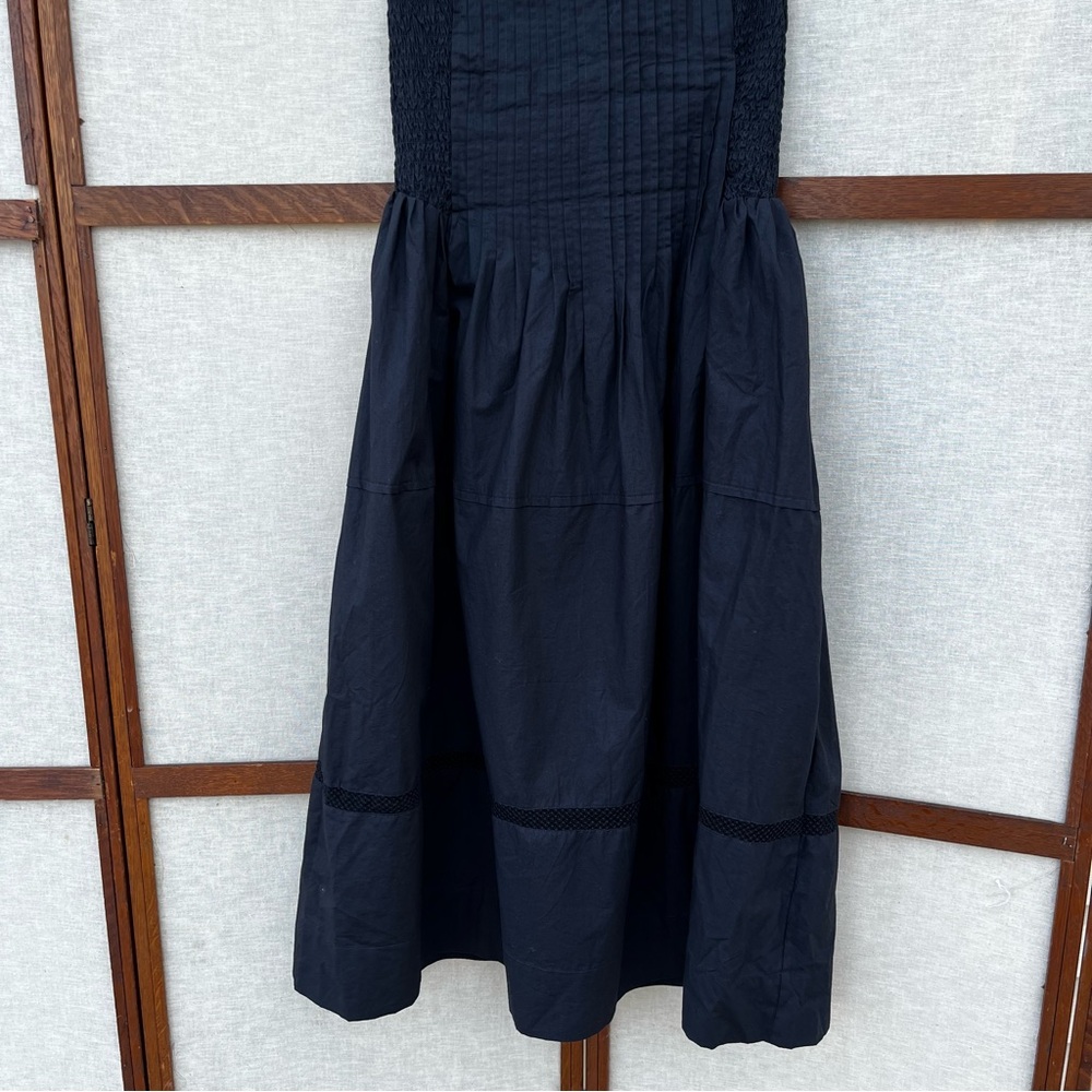 Anthropologie Black Cotton Poplin Strapless Smocked Pintuck Midi Dress - Medium - Picture 8 of 16